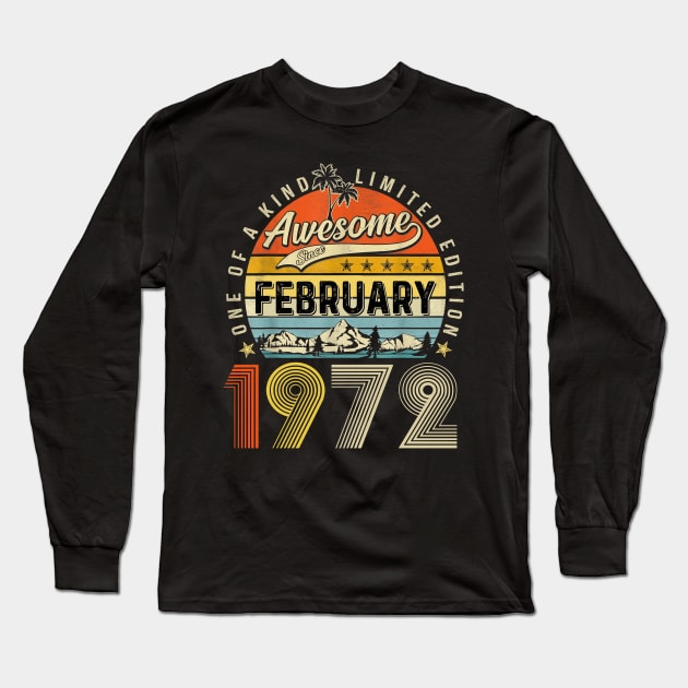 Awesome Since February 1972 Vintage 51st Birthday Long Sleeve T-Shirt by Red and Black Floral